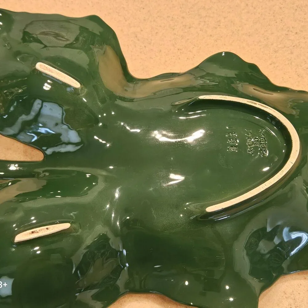 VINTAGE ITALIAN MAJOLICA VIETRI GREEN FOLIAGE CABBAGE LEAF SERVING DISH BOWL